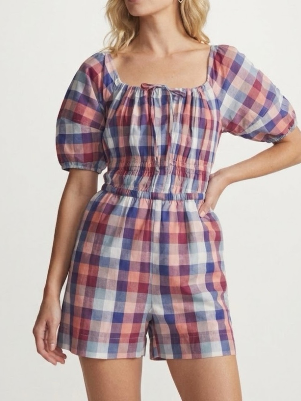 Anthropologie x Kopal Brea Plaid Cotton Romper Medium
